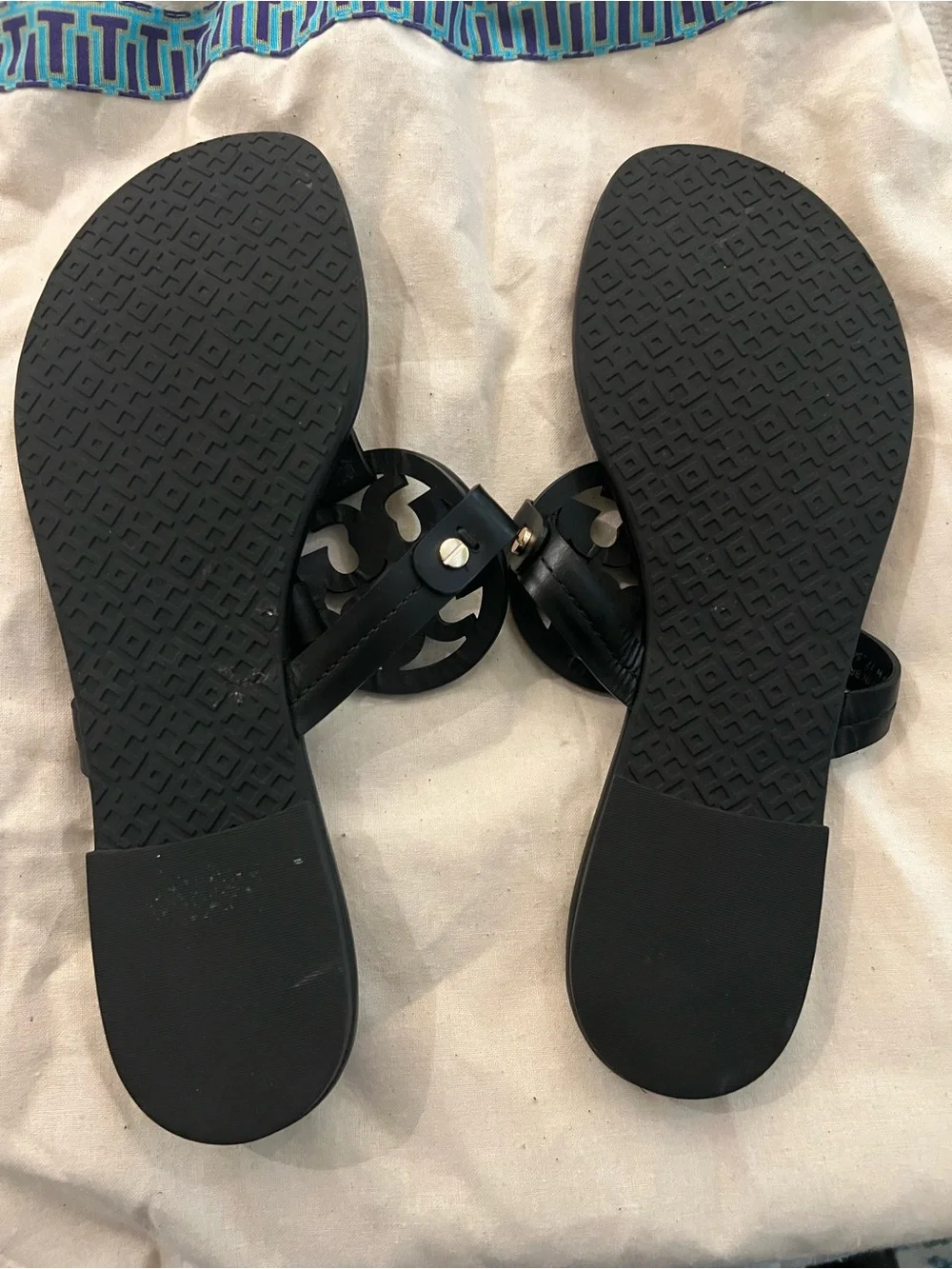 Tory Burch Black Leather Logo Thong Sandals